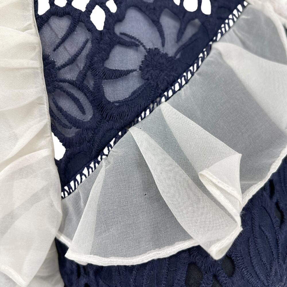 Rebecca Taylor Women's High Neck Ruffle Lace Dress Size 6 Navy Ivory OOAK - Picture 5 of 15